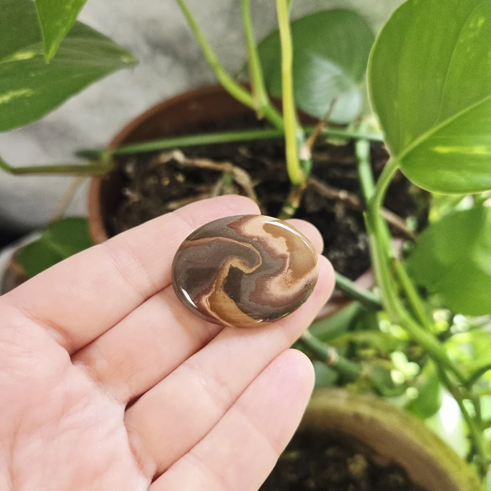 Vintage Brown Agate Oval Stone Earthy Boho Bohemian Brooch Pin
